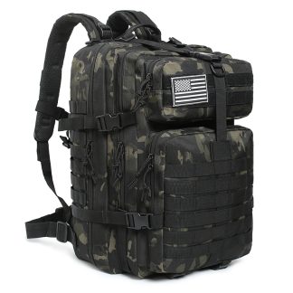 Black Camo Tactical Backpack — Dark Concealment MOLLE Pack